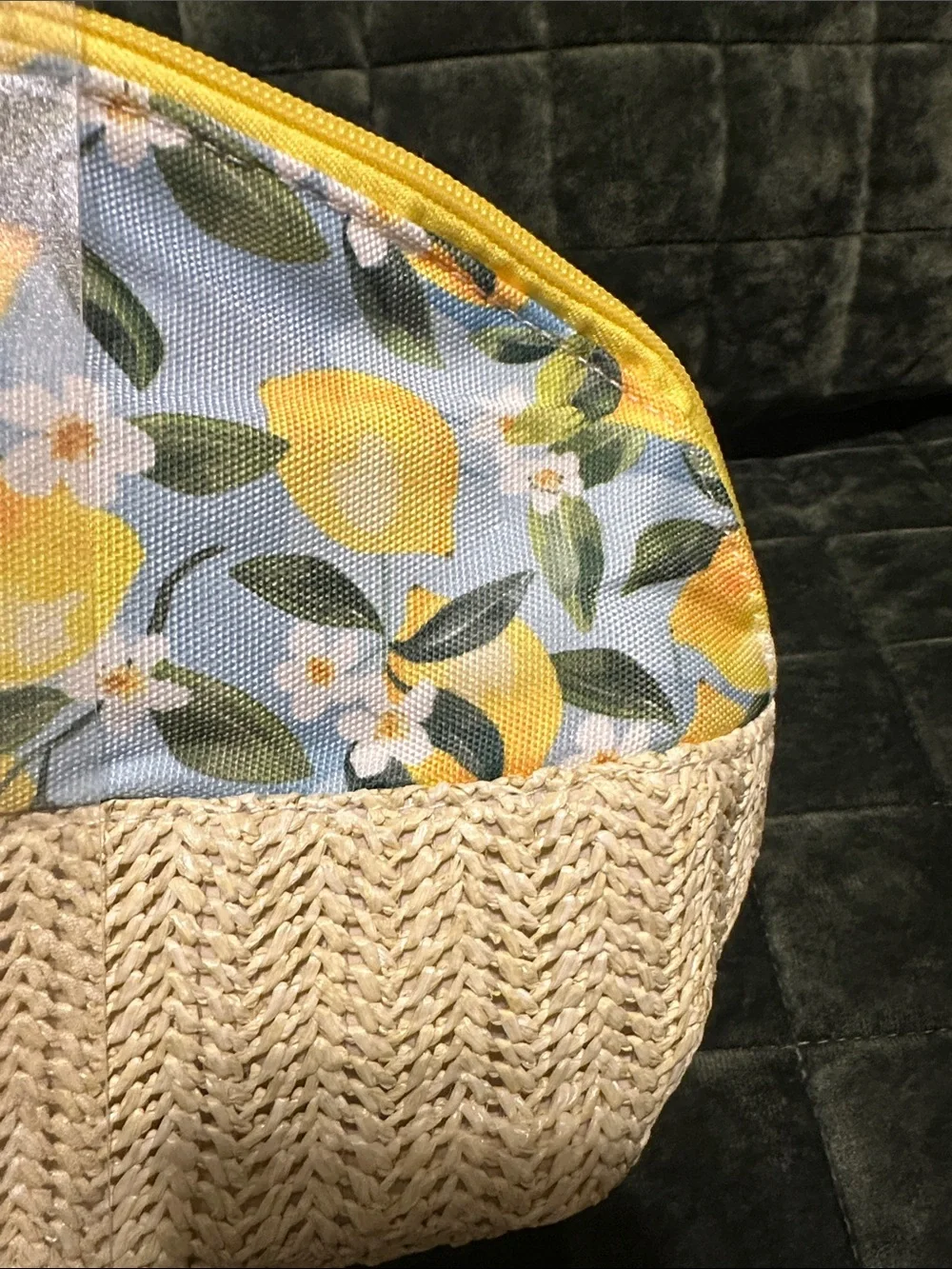 Wandering Moon Yellow Lemon Print Woven Zipper Pouch